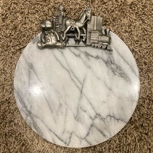Alabaster Marble Cheese Board with a pewter Christmas themed accent